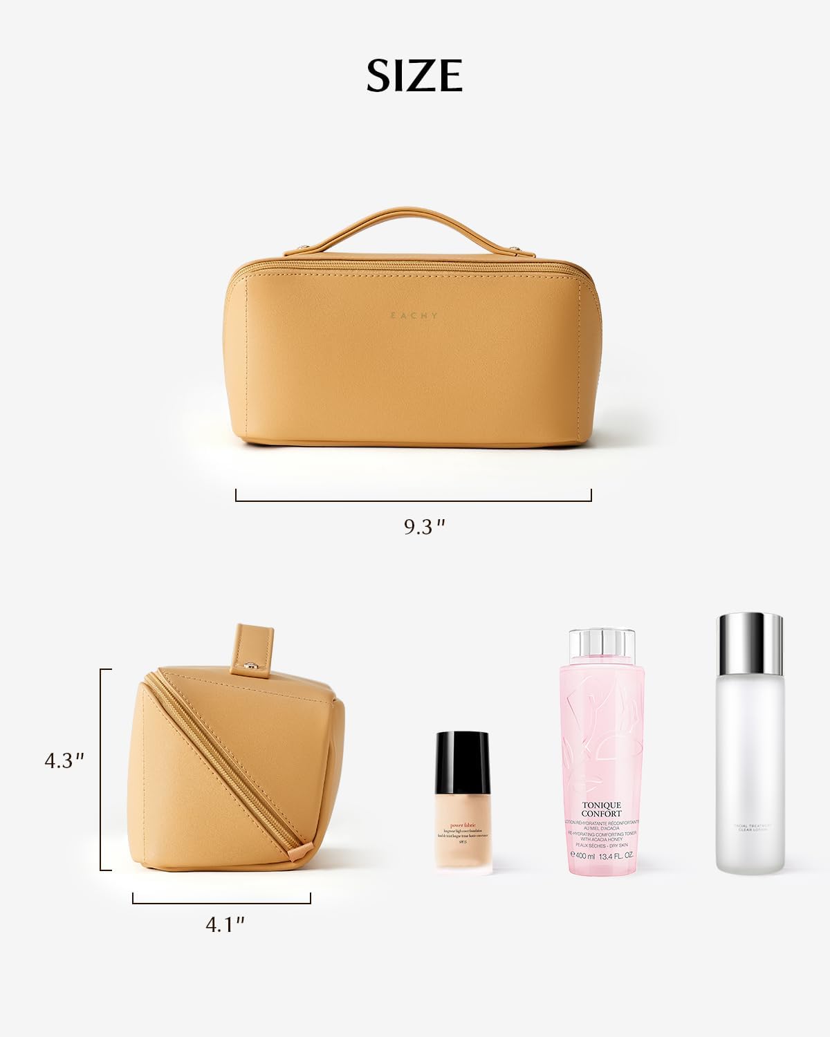 EACHY Travel Makeup Bag for Women, Flat Open Cosmetic Bag, Yellow, Medium