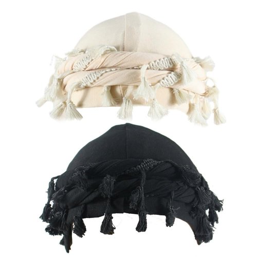 Agturber 2pcs Turban for Men Women Satin Lined Durag Head Wrap Vintage Modal Twist Halo Turban with Tassel(Black,Beige)