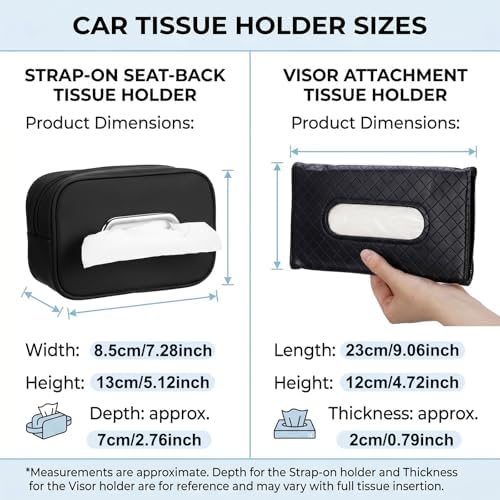 Novabright 3 Pack Car Tissue Holder Sun Visor Napkin Holder PU Leather Tissues Box Cover Backseat Rectangle Organizer for Car Sun Visor Black Organization Accessories