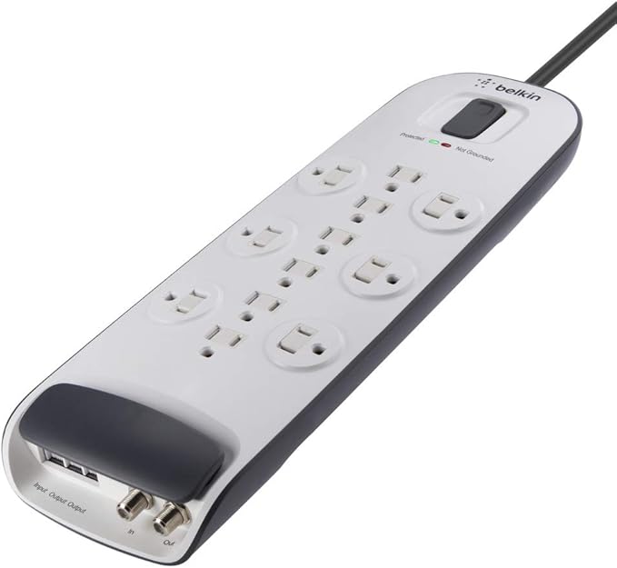 Belkin 12-Outlet Advanced Power Strip Surge Protector, 8ft Cord, Telephone And Coaxial Protection, 3996 Joules