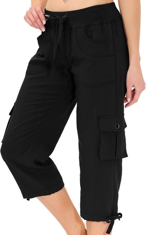 MoFiz Women's Capris - Lightweight Casual Pants with Pockets for Hiking | Loose Fit Baggy Cargo Style
