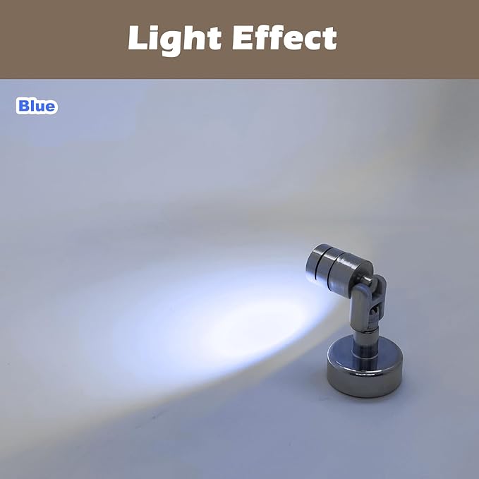 Metal Miniature LED Lights,Tiny Spot Light with Magnet Base,Battery Operated LED Lights,Wireless Miniature Spot Light for Artwork Painting,Jewelry Showcase,DIY Hand Craft (Blue)