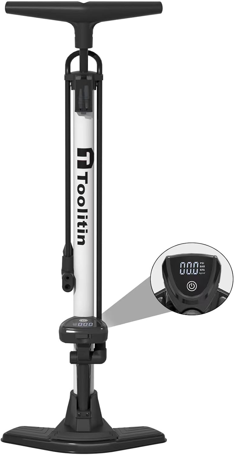 TOOLITIN Bike Pump - Precision Digital Pressure Gauge | Compatible with Presta & Schrader Valves