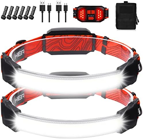 Rechargeable Headlamp,Super Bright 1500 Lumens 6 Modes Head Lamp Led Rechargeable with Tail Red Light,Wide Beam Led Headlamp Waterproof for Adults Outdoor Camping Hiking Hunting Accessories