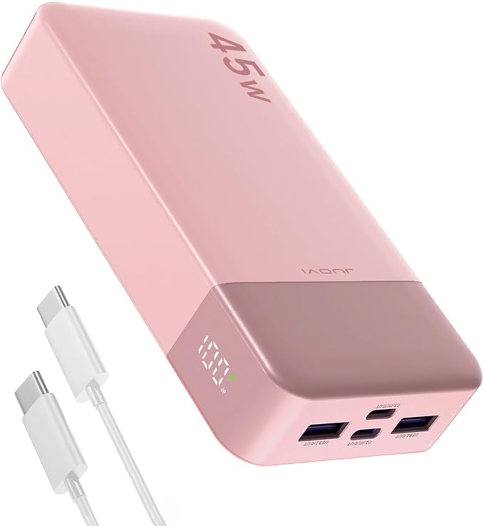 JUOVI J2621 Power Bank Portable Charger 20000mAh 45W, PD3.0 QC 4.0 Fast Charging Battery Pack with LED Display,2 USB-C,2 USB-A for iPhone 15 16, MacBook