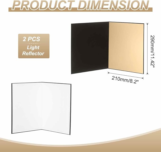 2Pcs 11"x8" Light Reflector 3 in 1 Photography Reflector Cardboards, Foldable &