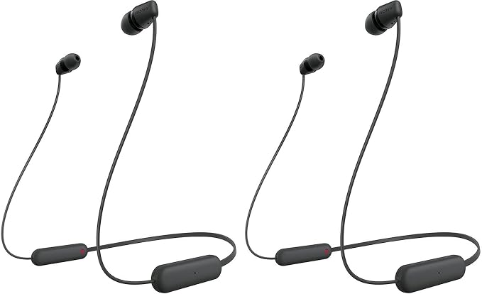 Sony WI-C100 Wireless in-Ear Bluetooth Headphones with Built-in Microphone,Black,(Pack of 2)