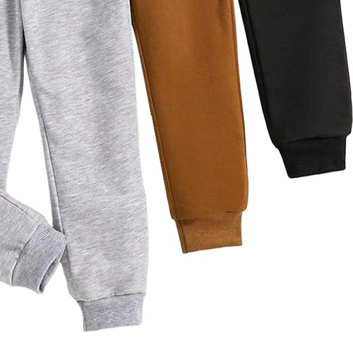 Nivne Tco Tween Boys 3 Pack Sweatpants Smiling Face Pattern Printed Elastic Waistband Jogger Pants with Bowknot Decor Rope (US, Age, 8 Years, Black+Grey+Brown)
