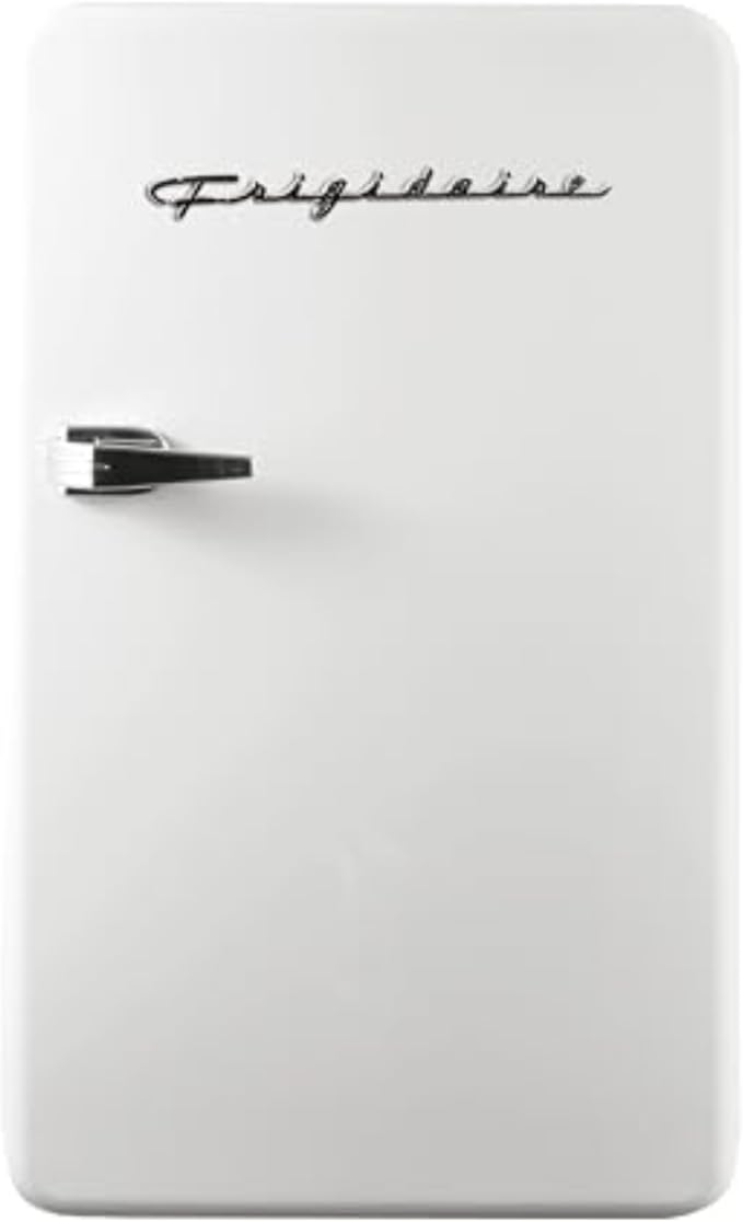 Frigidaire Retro Compact Refrigerator with Chiller, 3.2 cu ft Countertop Fridge, Built-In Bottle Opener, Rounded Corners, Premium, for Office, Bedroom, Dorm Room, Cabin, 18.5D x 20W x 31.5H (White)