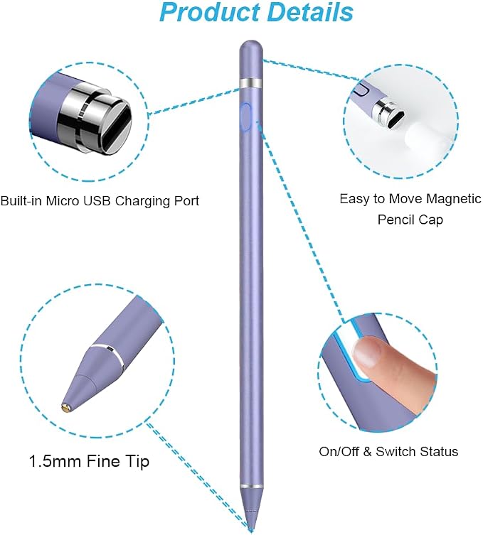 DOGAIN Active Stylus Pen for Touchscreen, iPad Pencil 1.5mm Fine Point Pen