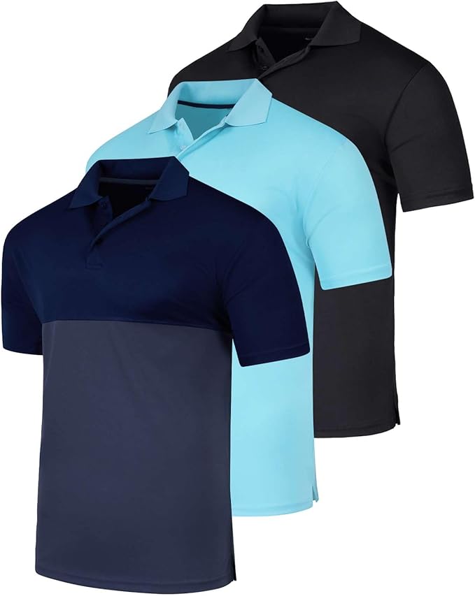 Real Essentials 3 Pack: Men's Quick-Dry Short Sleeve Athletic Performance Polo Shirt (Available in Big & Tall)