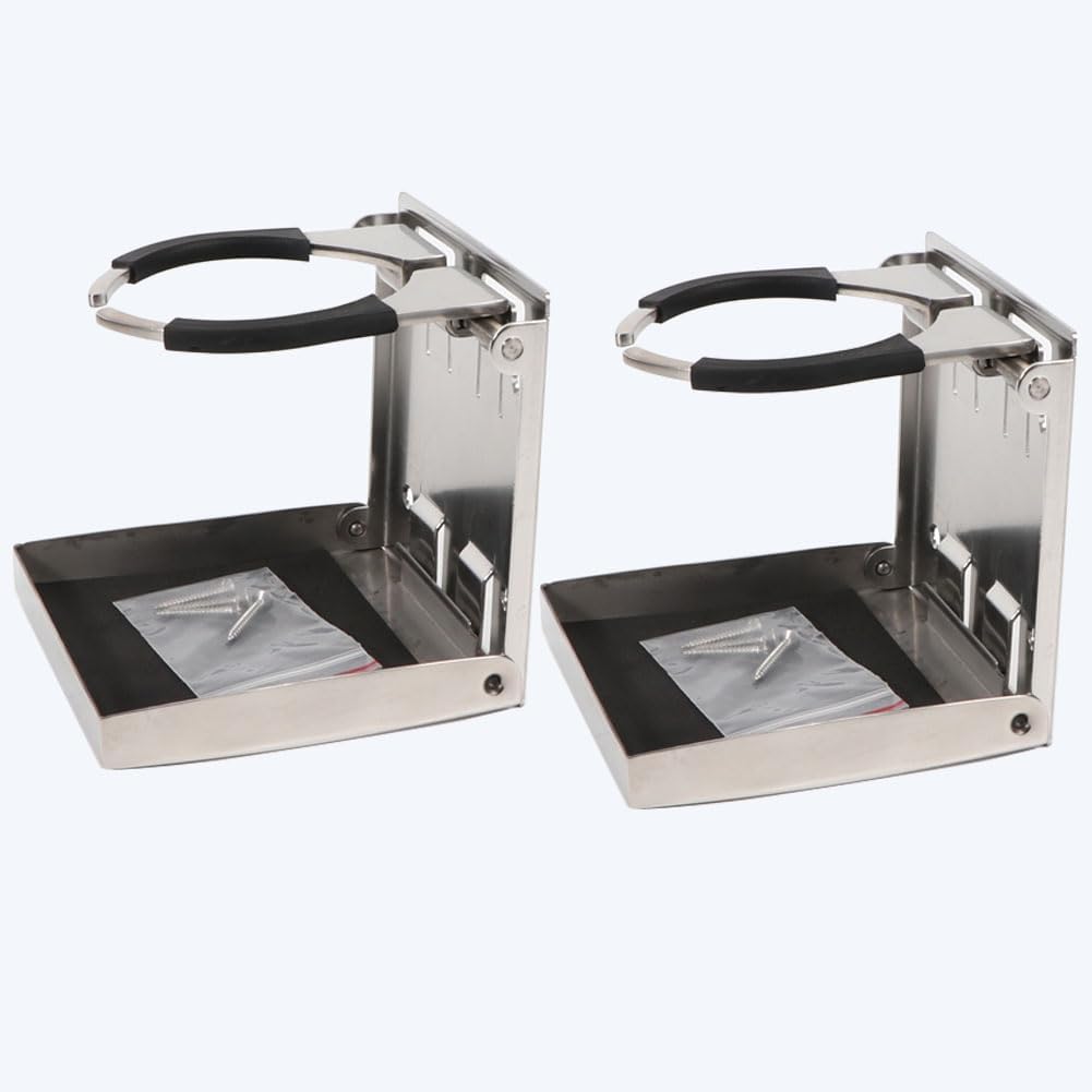 2PCS Folding Drink Holder Stainless Steel Adjustable Cup Holder Marine/Boat/Caravan/car (Large)