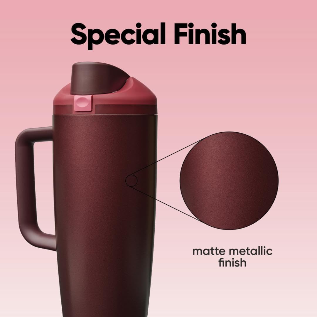 Owala FreeSip Tumbler - Insulated Stainless Steel Water Bottle with Built-In Straw | 40oz, Black Cherry, BPA Free, Leak Proof