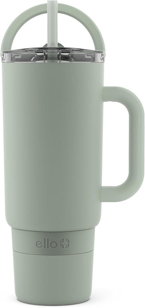Ello Port 40oz Tumbler - Vacuum Insulated Stainless Steel Water Bottle with Carry Loop & Straw | Sage Color