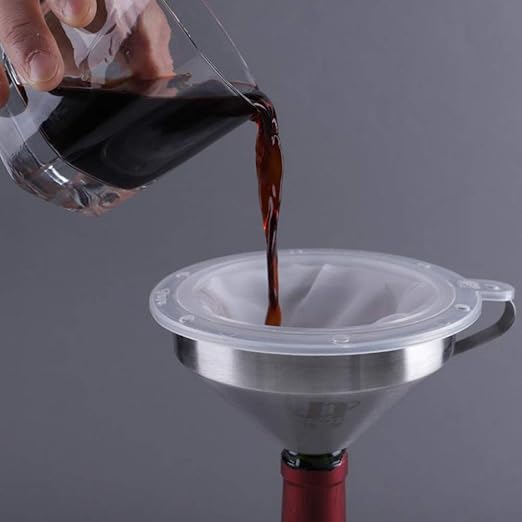 Stainless Steel Funnel with Fine Mesh Strainer, 5-Inch Metal Hopper with Handle, 300 Mesh Cooking Oil Filter Jam Straining Set for Transfer of Liquid Ingredients/Wine/Liquor/Enzymes