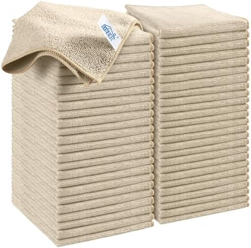 HOMEXCEL Brown Microfiber Cleaning Cloth, 50 Pack Cleaning Towels for Kitchen, Lint Free, Scratch-Free, Highly Absorbent, and Reusable Cleaning Rags for House, Window and Glass, Cars, 11.5 X11.5 inch