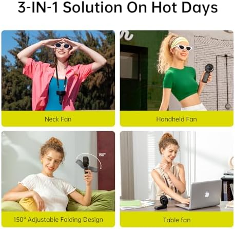 JISULIFE Portable Handheld Fan Life7: 3-in-1 Hand, Desk & Neck Fan-Black