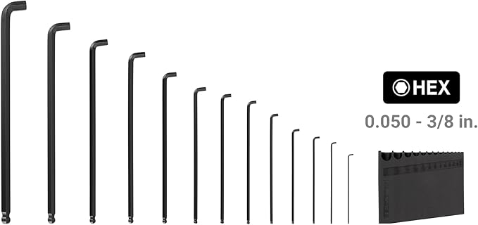 TEKTON Short Arm Ball End Hex L-Key Set with Holder, 13-Piece (0.050-3/8 in.) | KLX91112