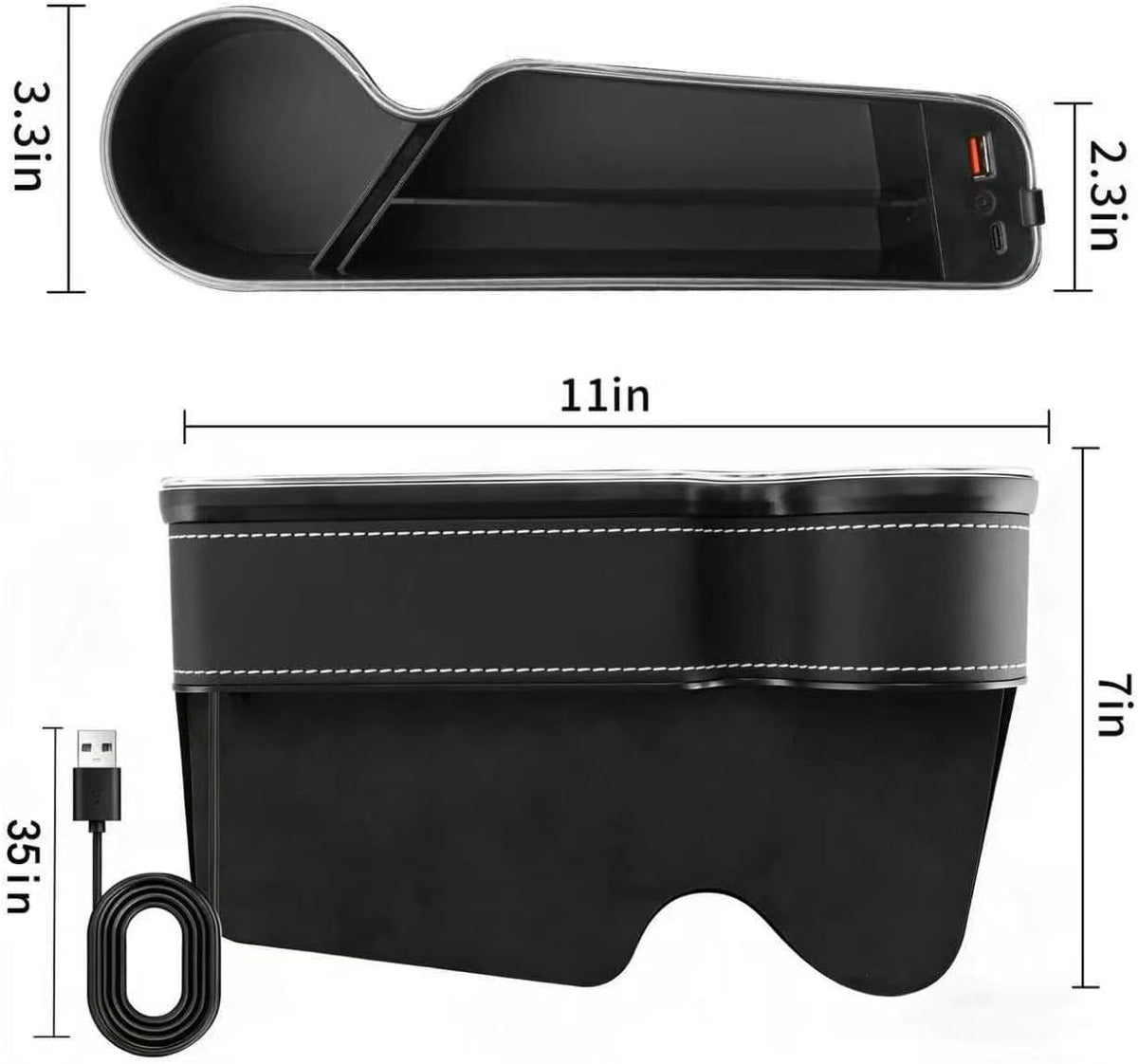 7 Colors LED Car Seat Gap Organizer with 56W Fast Charger 2 Pieces