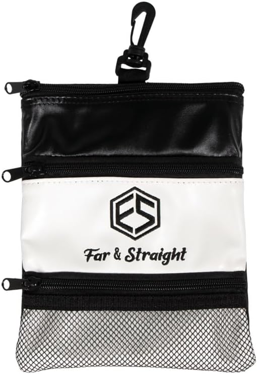 FAR&STRAIGHT Multifunctional Golf Accessories Pouch – 3 Zippered Compartments for Golf Tees, Balls, Markers & Personal Items | Clip-On Bag for Easy Attachment to Golf Bags