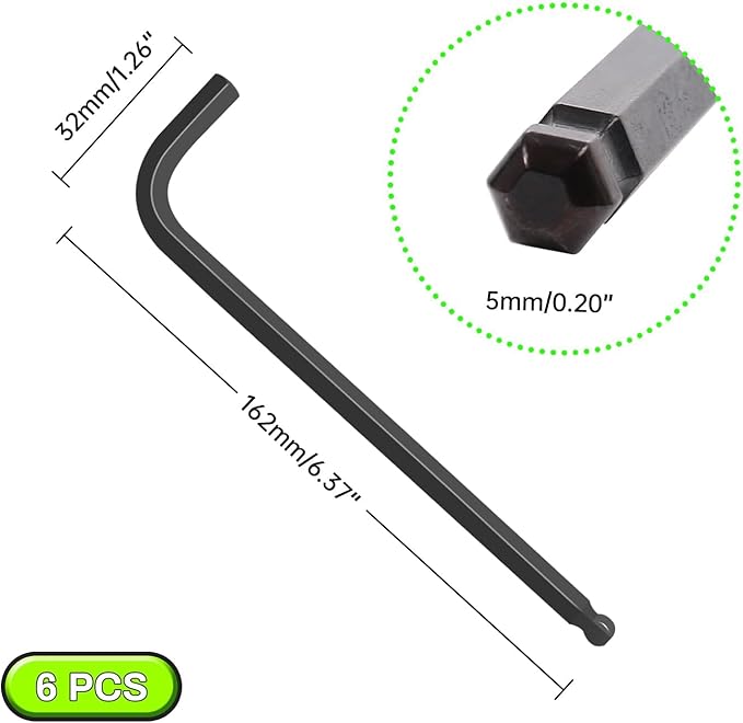 5mm Extra Long Arm Ball End Hex Key Set, 6pcs L-Shaped Allen Wrenches, CR-V Steel, Black Oxide Finish, High Torque Repairing Tool for Furniture, Bike, Equipment Maintenance