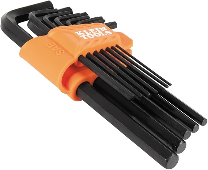 Klein Tools LS12 12-Piece Long-Arm Hex Key Set, SAE, Heat-Treated, L-Style Keys Sizes 1/16-Inch to 3/8-Inch, Twist-to-Lock Case