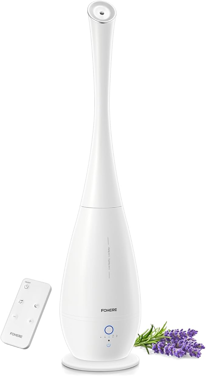 FOHERE Humidifiers for Bedroom Large Room, 5L Cool Mist Quiet Humidifier 48H Long Last for Indoor Plant, Baby, Home, Office with Humidity Sensor, Aroma Box, 3 Speed Settings, White