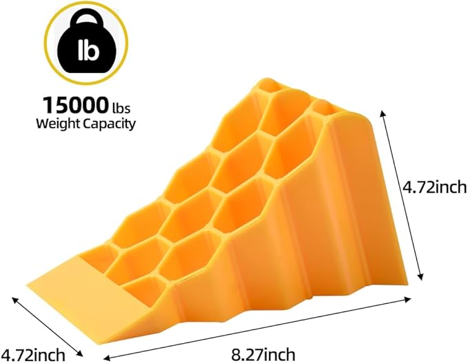Heavy Duty Wheel Chocks 2 Pack for RV Trailer, Hard Plastic Tire Chocks with Non-Slip Surface, Wheel Stop Blocks for Truck Camper Travel Trailer Parking Safety.