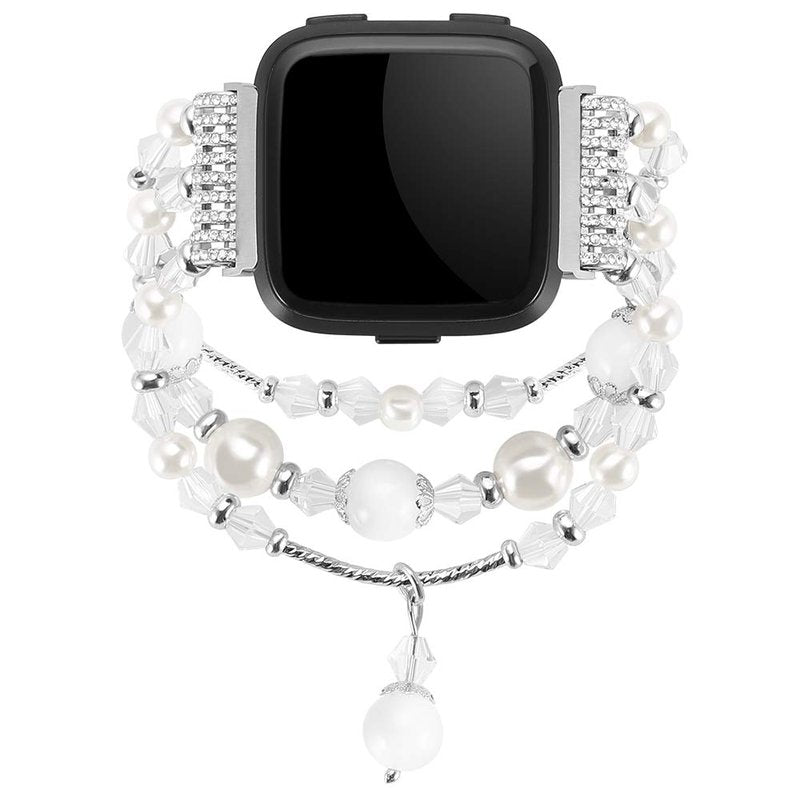 Simpeak Bracelet Elastic Band Compatible with Fitbit Versa/Versa 2/Versa Lite/Versa SE Smartwatch Only, Women Beaded Pearl Band Replacement for Fitbit Versa 2/Lite/SE, White