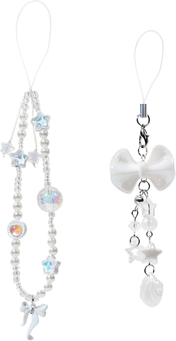 CMVFYL Beaded Camera Wrist Strap, Cute Phone Charms Strap, Pearl Bracelet Wrist