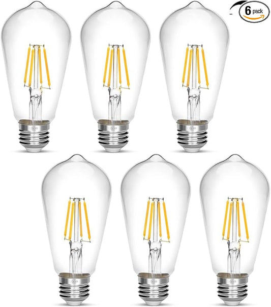 Dimmable Vintage Edison Bulb 4W,Equivalent 40W Incandescent,ST18 Antique LED Filament Bulbs,Daylight White 4000K 450 Lumens,E26 Led Bulb,Pack of 6