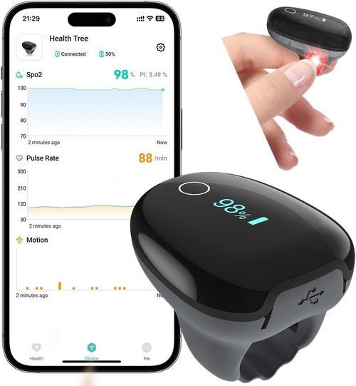 HealthTree JKS50G Sleep O2Ring - Bluetooth Pulse Oximeter for Overnight Blood Oxygen & Pulse Tracking