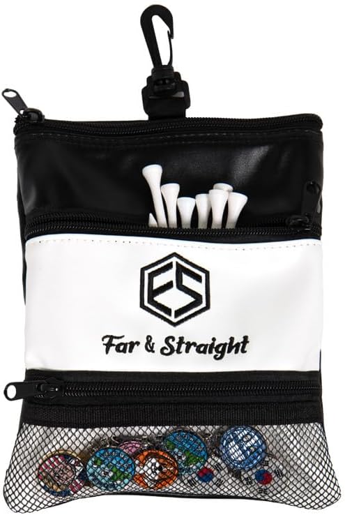 FAR&STRAIGHT Multifunctional Golf Accessories Pouch – 3 Zippered Compartments for Golf Tees, Balls, Markers & Personal Items | Clip-On Bag for Easy Attachment to Golf Bags