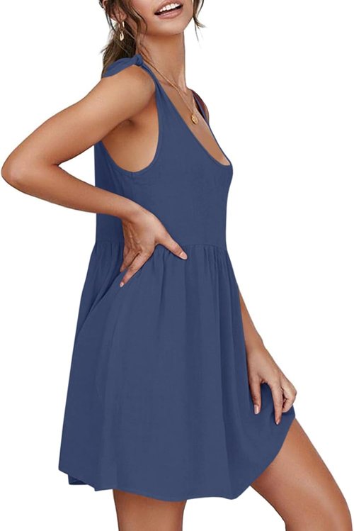 CNJFJ Women's Summer Babydoll Dress - Casual A-Line Mini Sundress with Shoulder Tie Straps