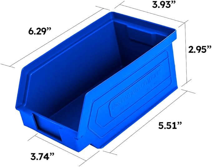 Plastic Storage Bins, Hanging, Stackable, Storage Organizer Bin for Warehouses, Workshops 7-Inch x 4-Inch x 3-Inch (Blue, 6-Pack)