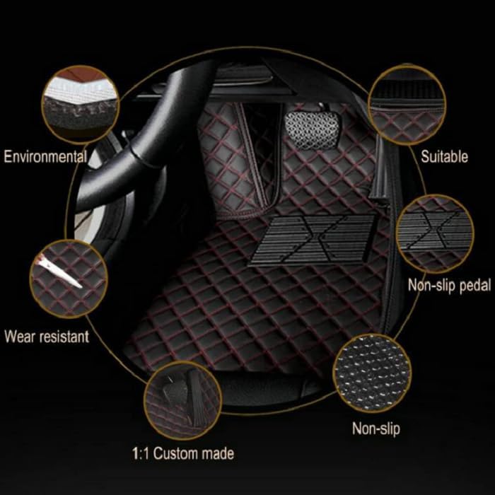 Customized personalized car floor mats, all-weather luxury car floor mats, waterproof and anti slip leather car floor mat lining, 95% customized car, truck, and SUV floor mats (Wine red stripes)