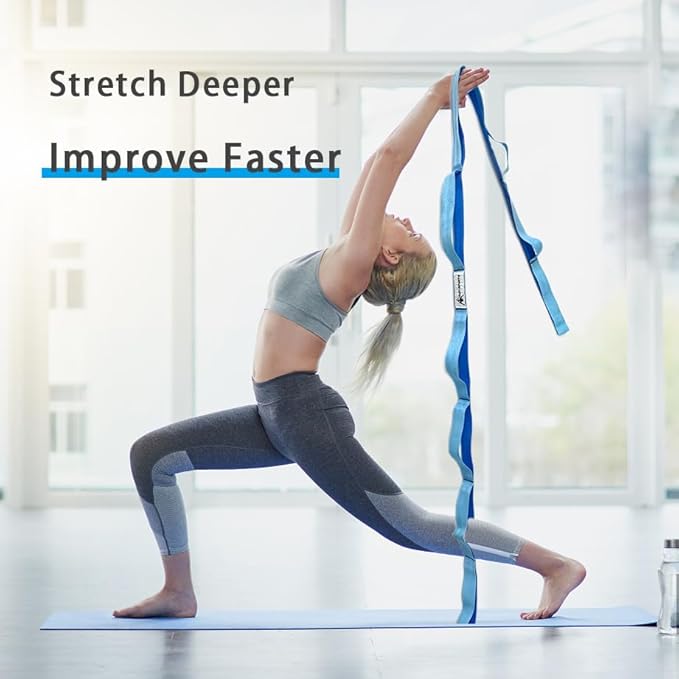 Stretching Strap Yoga Strap with Loops, Stretch Straps for Physical Therapy, Non-Elastic Exercise Strap for Pilates, Dance and Gymnastics with Workout Guide