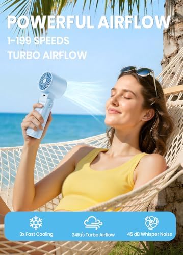 Portable Handheld Turbo Fan, 1-199 Speed Adjustable, Blue