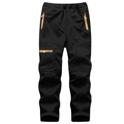 linlon Kids Boy's Snow Waterproof Pants Youth Fleece Lind Hiking Softshell Warm Insulated Ski Trousers,9056-Black-XXL(11-13Years)