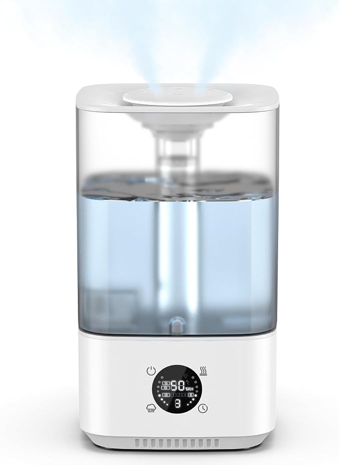 6L Humidifier for Bedroom Large Room Home, 800ft² Wide Coverage, 26dB Quiet,Easy Top Fill, Quickly & Evenly Humidify, Real-Time Humidity Monitoring and Anti-dry Burn, White