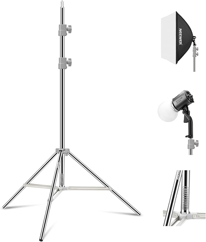 NEEWER Upgraded 75"/190cm Light Stand Stainless Steel Spring Loaded, Foldable