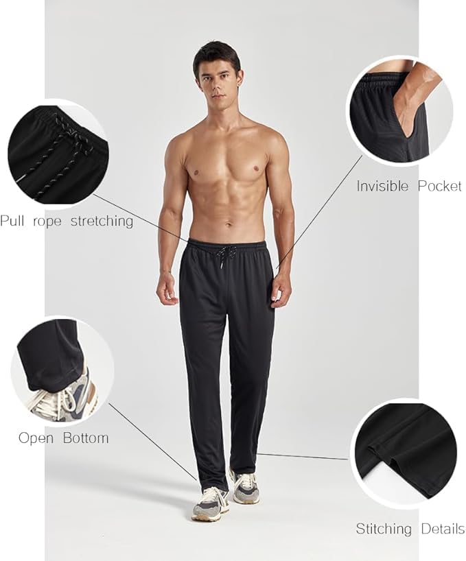 ZH Men's Sweatpants - Lightweight Quick-Dry Joggers with Pockets for Workout & Lounge | 3 Pack