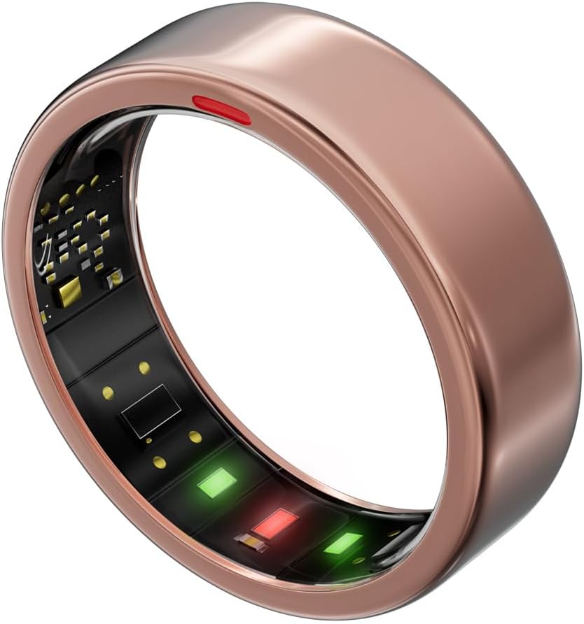 POBOVi Smart Ring - Sleep, Fitness, Stress & Heart Rate Tracker - 5-Day Battery Life | Wireless Charging, iOS & Android Compatible (Rose Gold, Size 7)