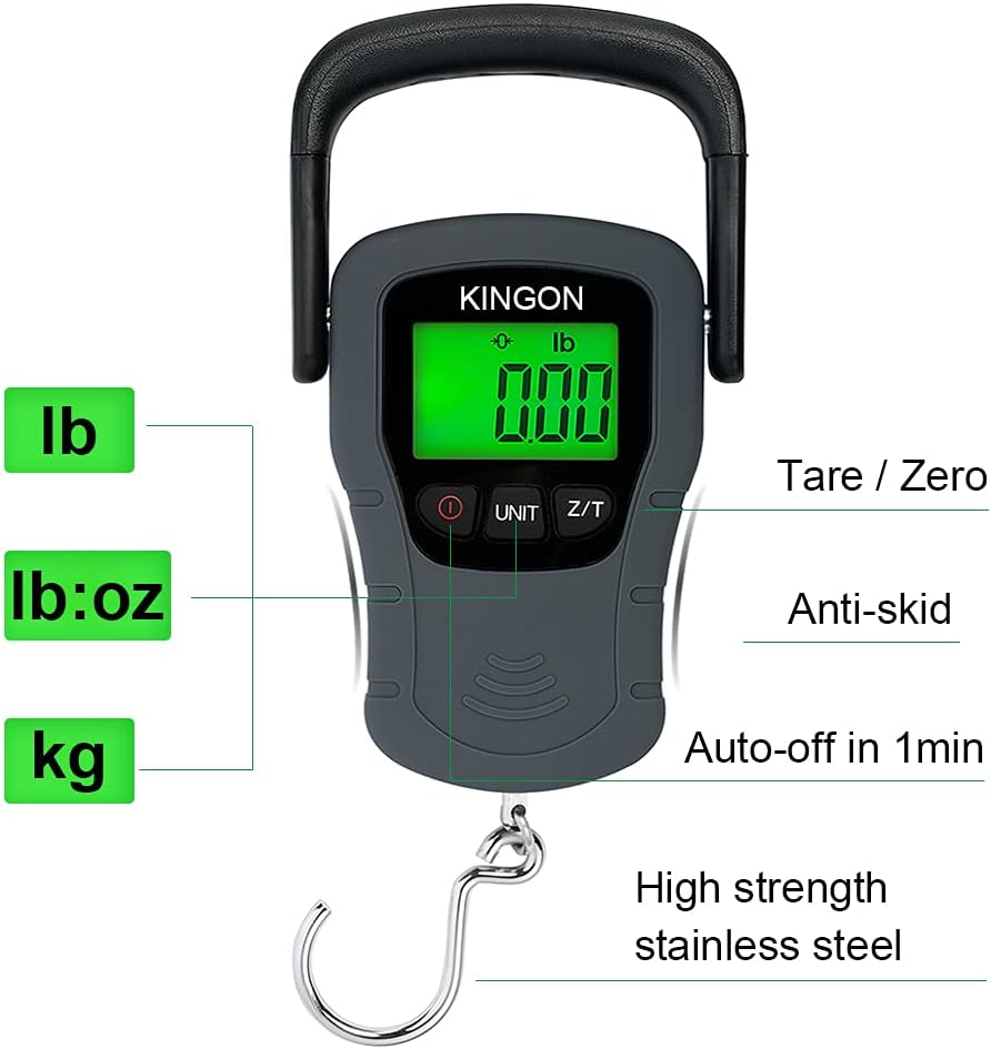 Skiennix Digital Hanging Luggage Scale - 110lb Capacity, Backlit Display, Portable Design, Grey
