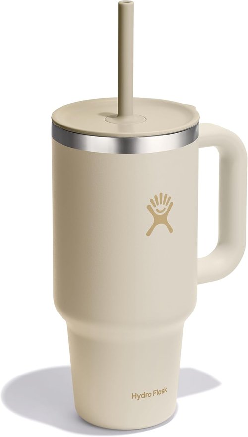 Hydro Flask Travel Tumbler - Insulated Stainless Steel with Handle & Straw | 32 Oz Coconut Cream