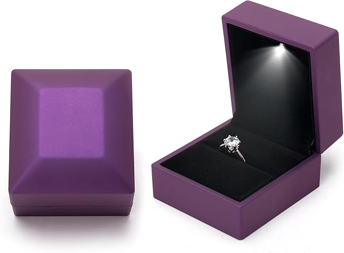 Ring Box Square Shaped LED Light Engagement Ring Boxes Jewelry Gift Box