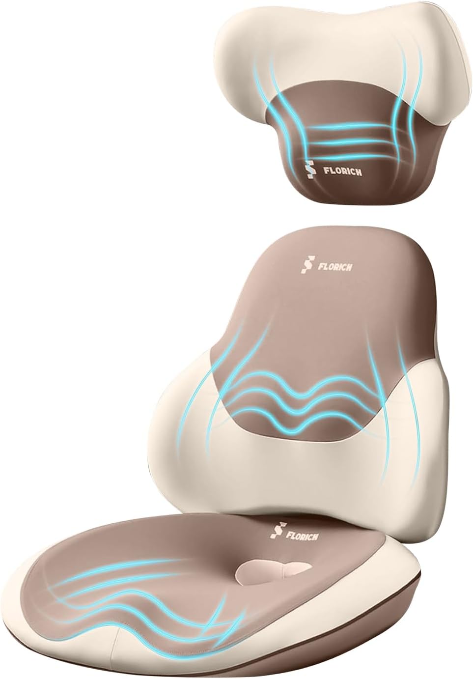 FLORICH Seat Cushion and Lumbar Support Pillow for Office Chair Car Neck Headrest Pillow Memory Foam Seat Pads Pressure Relief Back Cushion and Carseat Pads(Brown)