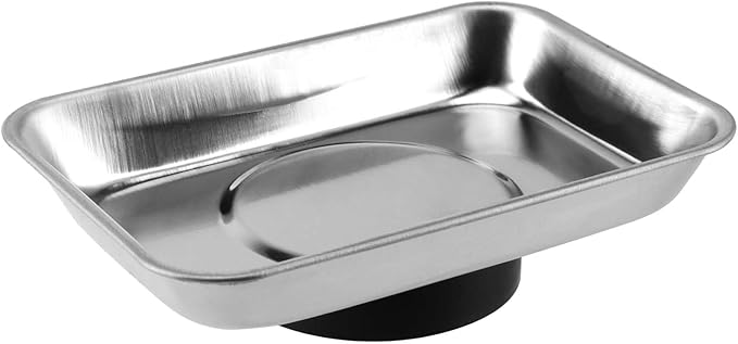 SINJEUN 10 Pieces Rectangle Magnetic Part Tray, 3.6 x 2.5 Inch Magnetic Tray Set, Stainless Steel Magnetic Tray Holder for Screws, Nut, Bolt and Metal Part