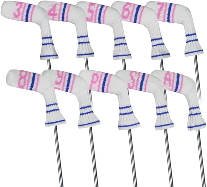 Scott Edward 1/7/10 Pcs Knitted Golf Club Head Covers for Irons Wedge Cuteness and Basically Socks Shape Washable Golf Club Head Protector on Classic Stripes Style，Double Sided Customization