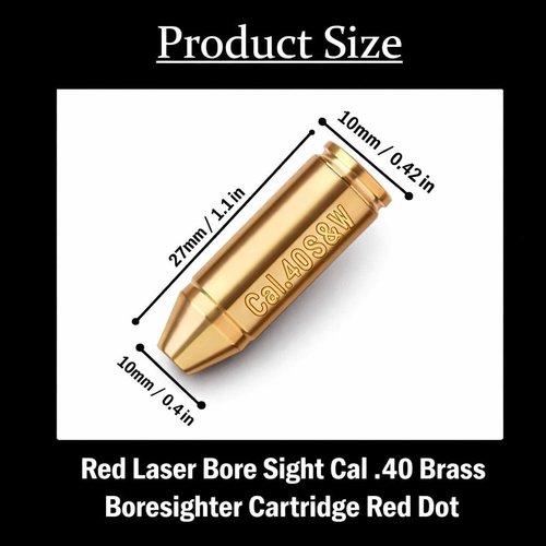 GOTICAL Tactical Red Laser Bore Sight - Cal .40 Brass Boresighter Cartridge for Precision Shooting
